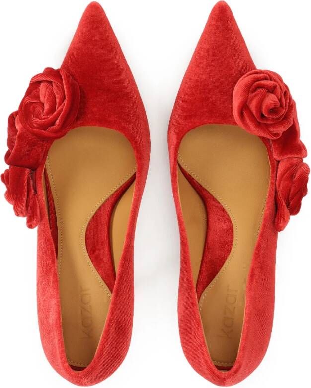 Kazar Rode stoffen pumps met 3D-bloemen Red Dames