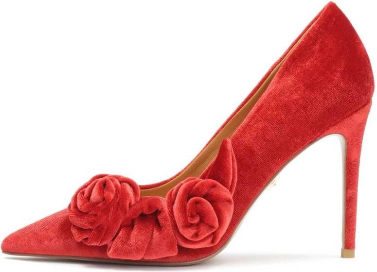 Kazar Rode stoffen pumps met 3D-bloemen Red Dames