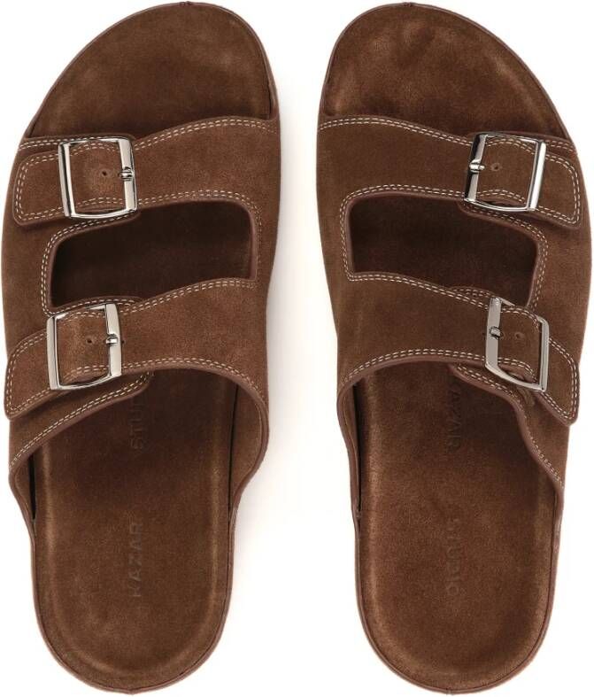 Kazar Studio Bruine slides met gespen Brown Heren