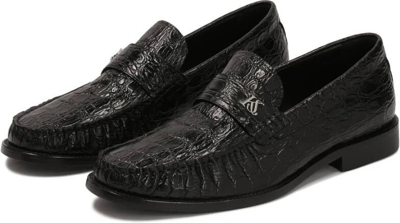 Kazar Studio Zwarte krokodil reliëf leren loafers Black Heren