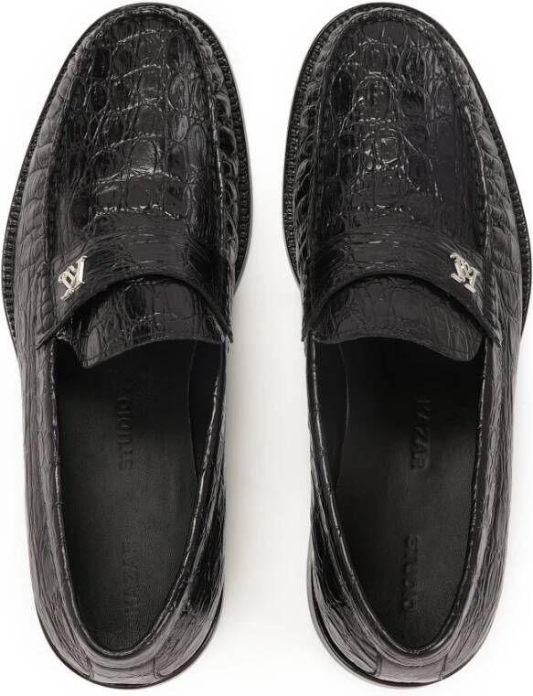 Kazar Studio Zwarte krokodil reliëf leren loafers Black Heren