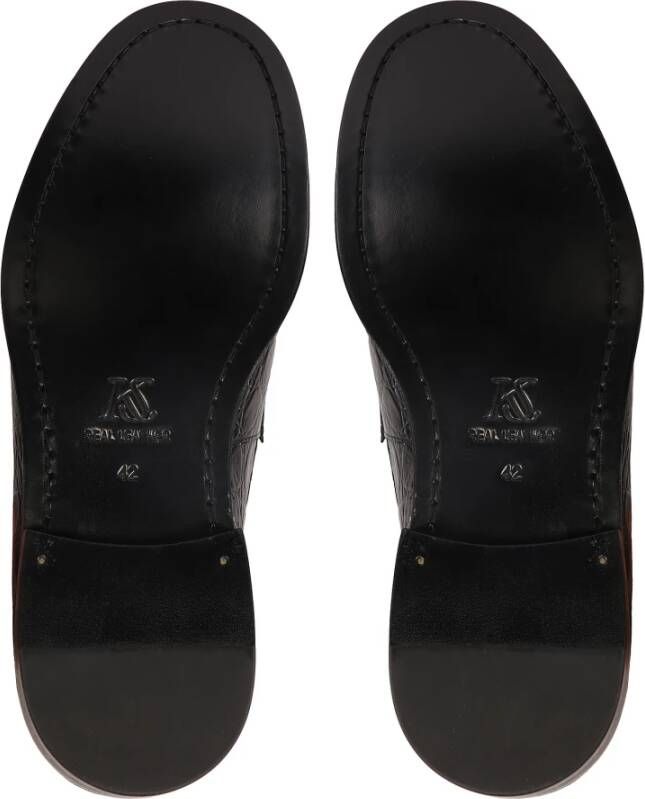 Kazar Studio Zwarte krokodil reliëf leren loafers Black Heren