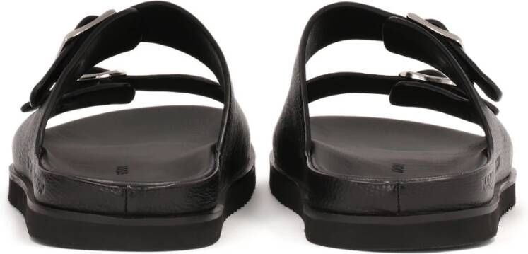 Kazar Studio Zwarte leren slippers met twee banden Black Heren