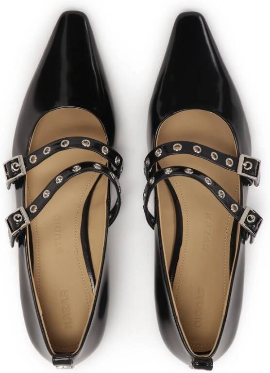 Kazar Studio Zwarte platte pumps met twee bandjes Black Dames