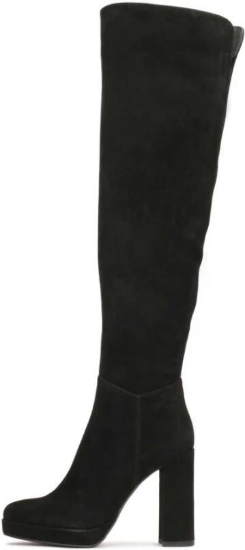 Kazar Suede musketiers met hoge hak en plateauzool Black Dames