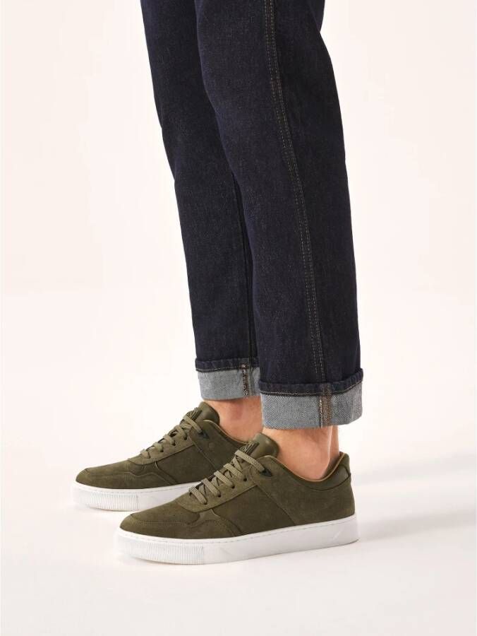 Kazar Suede sneakers in khaki kleur op witte zool Green Heren