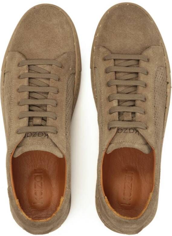 Kazar Taupe sneakers met perforaties op het bovenwerk Beige Heren