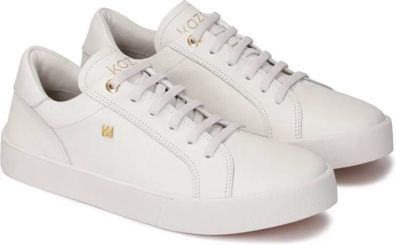 Kazar Witte leren sneakers met gouden elementen White Dames