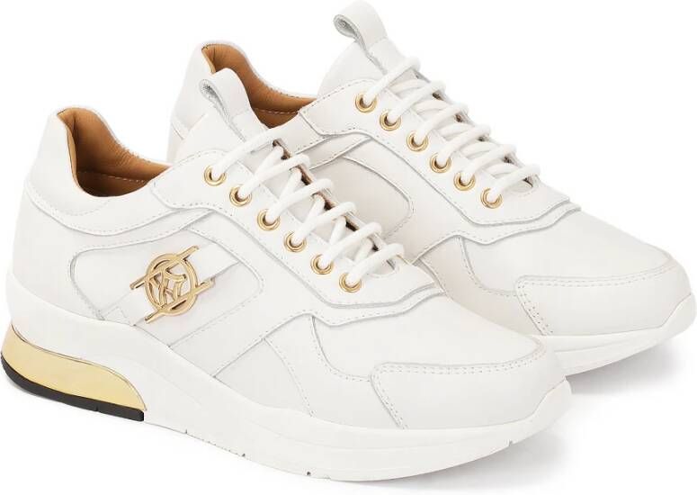 Kazar Witte leren sneakers met gouden inzetstukken White Dames