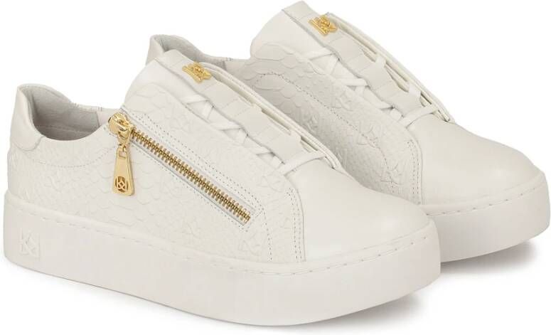 Kazar Witte sneakers met reliëfpatroon en ritssluiting White Dames