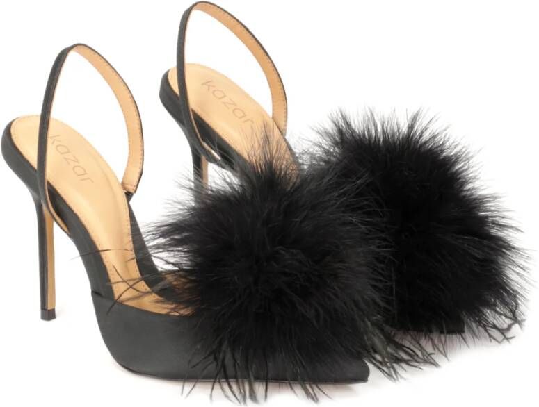 Kazar Zwarte avondslingback-pumps met veren Black Dames