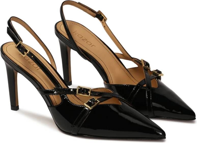 Kazar Zwarte gelakte pumps met open hakken Black Dames