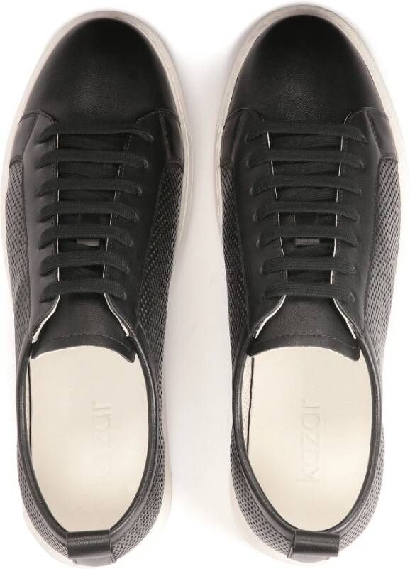 Kazar Zwarte geperforeerde leren sneakers Black Heren