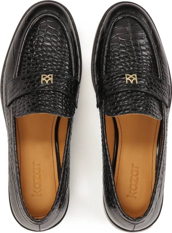 Kazar Zwarte klassieke reliëflederen loafers Black Dames