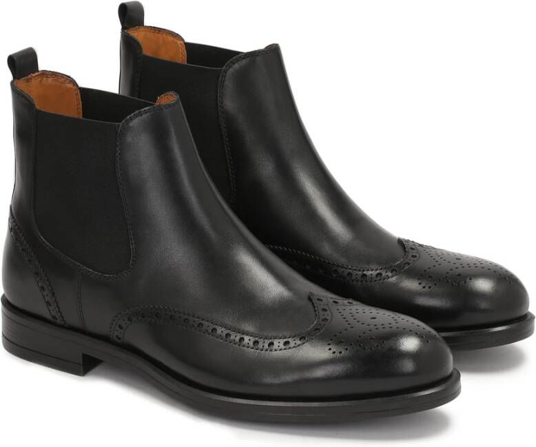 Kazar Zwarte Leren Chelsea Laarzen met Brogue Details Black Heren