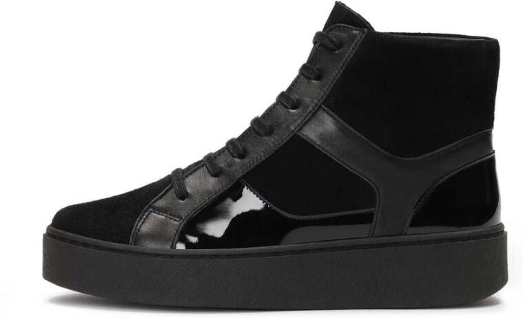 Kazar Zwarte Leren Enkelsneakers Black Dames