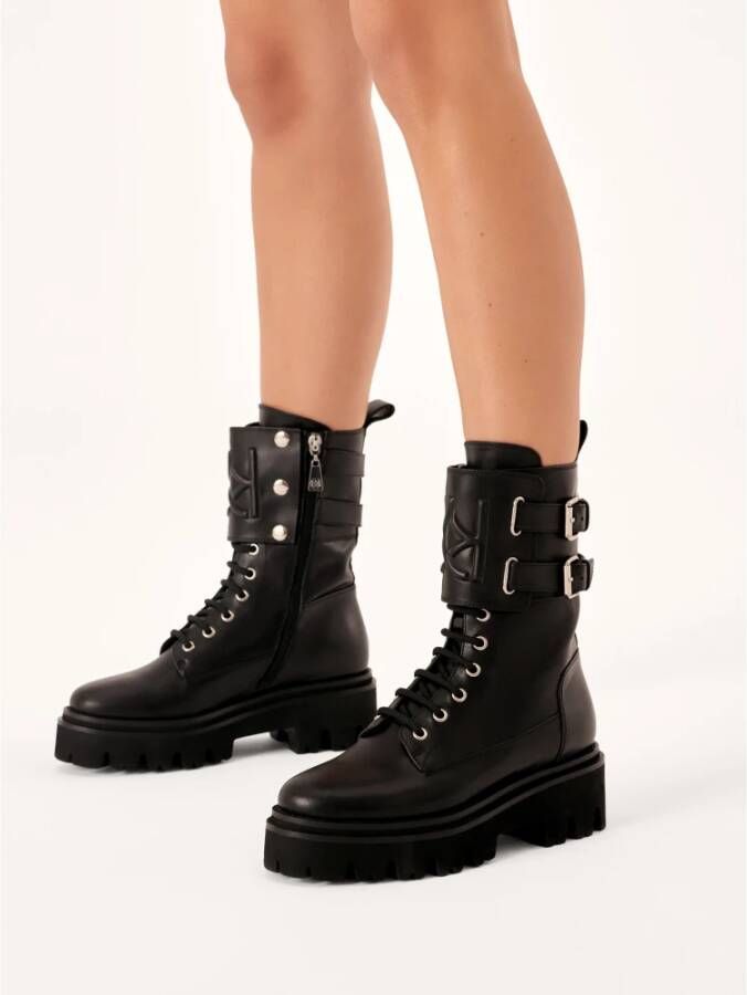 Kazar Zwarte leren laarzen in militaire stijl Black Dames