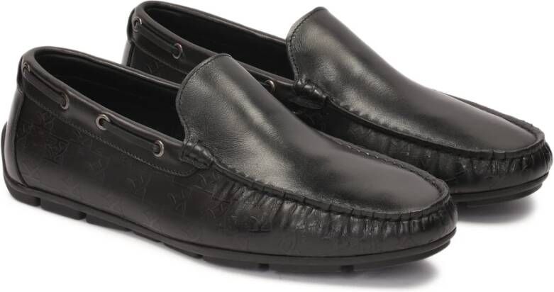 Kazar Zwarte leren mocassins met monogrammen Black Heren