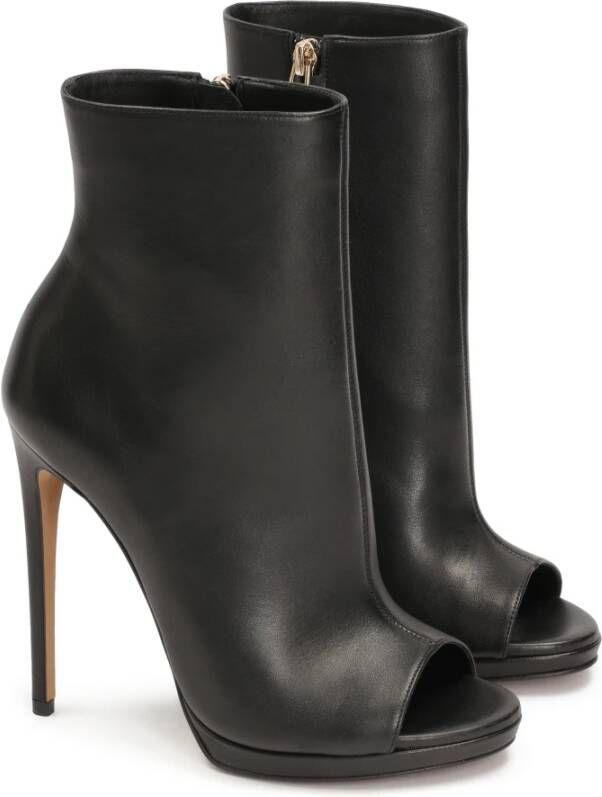 Kazar Zwarte leren peep toe laarzen met rits Black Dames