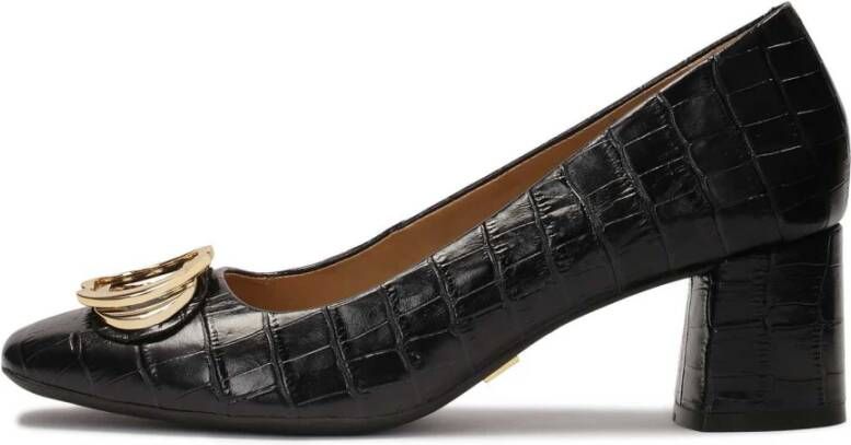 Kazar Zwarte leren pumps met dierenprint Black Dames