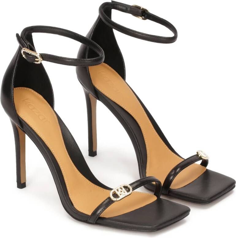 Kazar Zwarte leren sandalen met een smalle band Black Dames