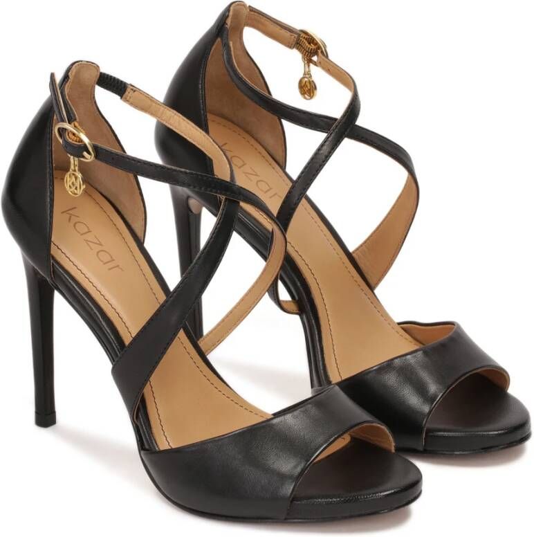 Kazar Zwarte leren sandalen met kruisbanden Black Dames