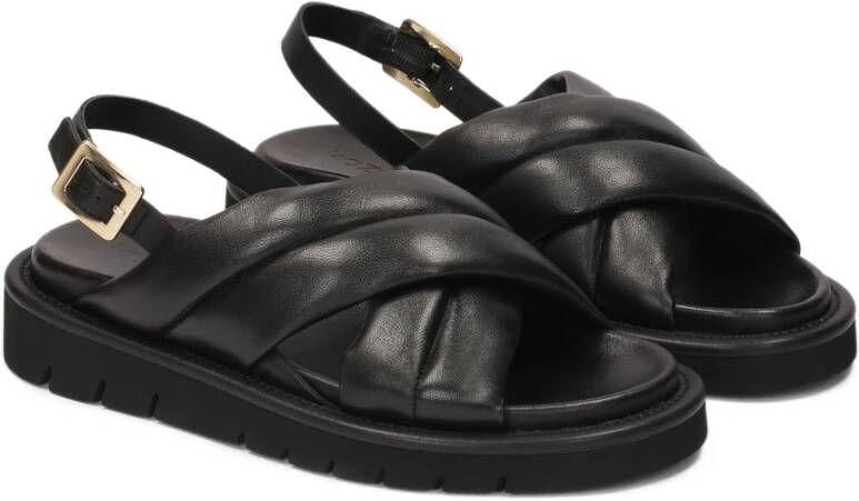 Kazar Zwarte leren sandalen op een rechte zool Black Dames