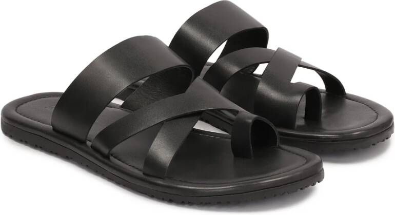 Kazar Zwarte leren slides in urban stijl voor mannen Black Heren