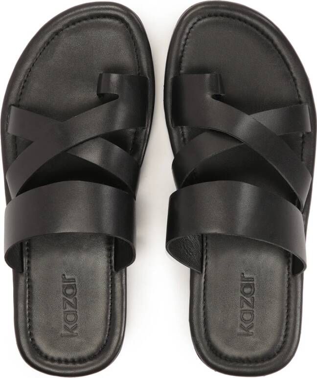 Kazar Zwarte leren slides in urban stijl voor mannen Black Heren