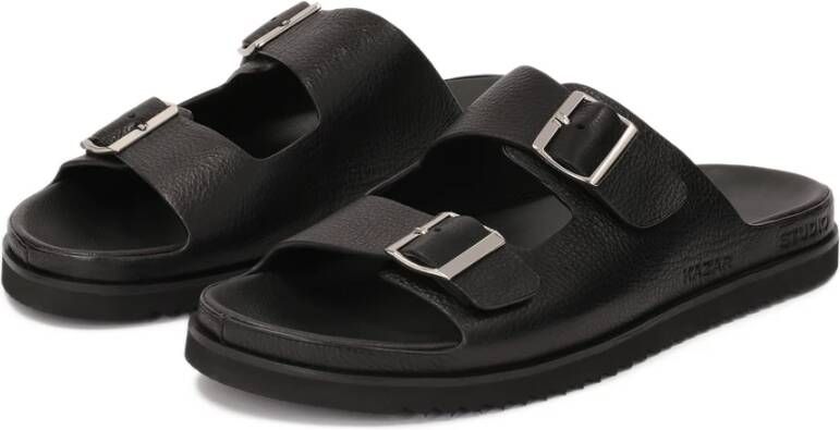 Kazar Zwarte Leren Slides met Twee Banden Black Heren