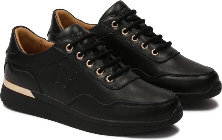 Kazar Zwarte leren sneakers met gouden accenten Black Dames