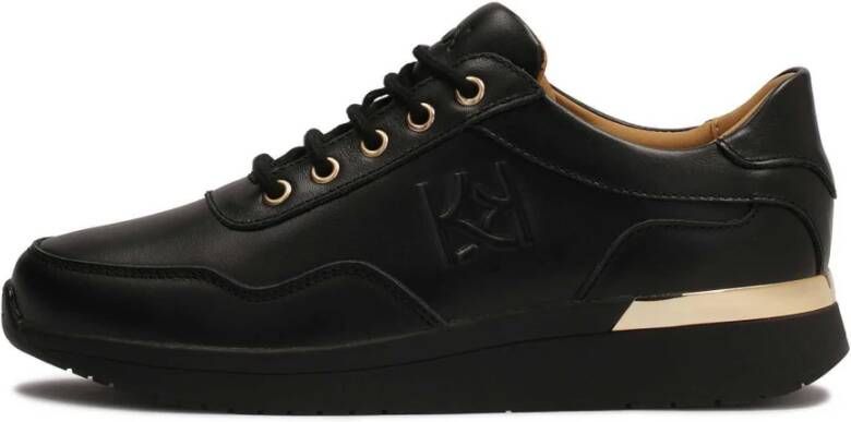 Kazar Zwarte leren sneakers met gouden accenten Black Dames