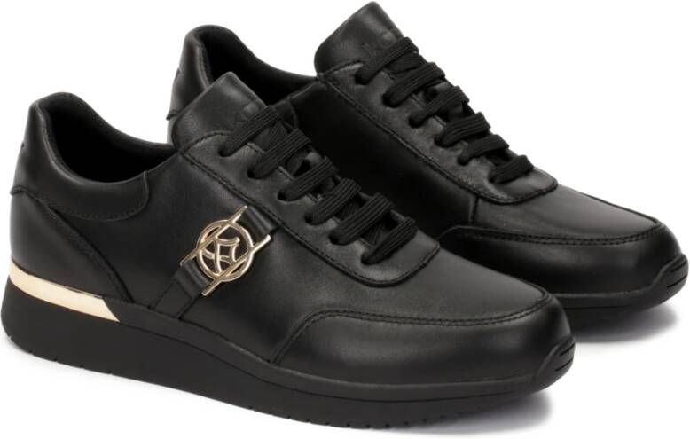 Kazar Zwarte leren sneakers versierd met gouden elementen Black Dames