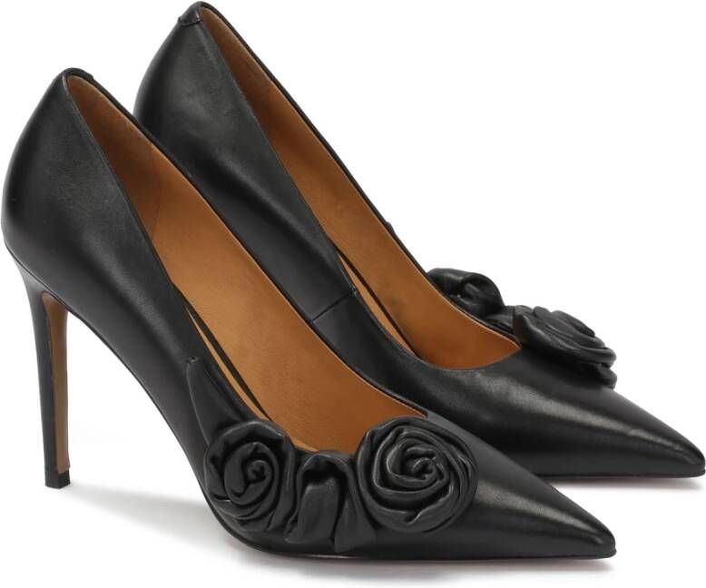 Kazar Zwarte leren stiletto's met rozen Black Dames