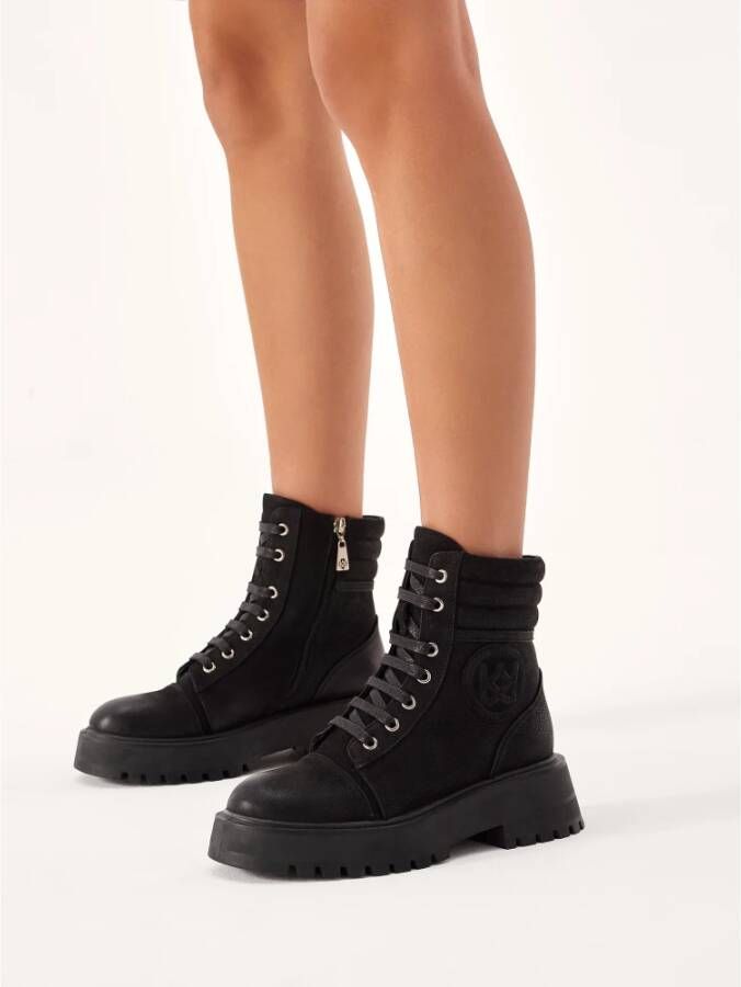 Kazar Zwarte nubuck laarzen op klavertjezool Black Dames