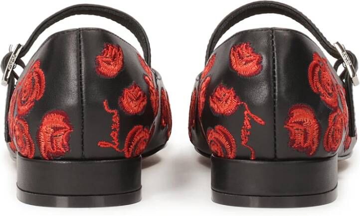 Kazar Zwarte platte pumps met bloemen Black Dames