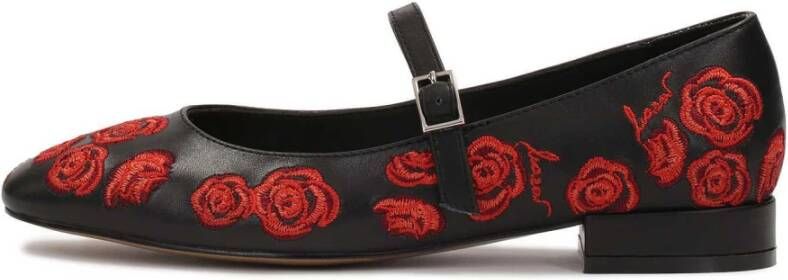 Kazar Zwarte platte pumps met bloemen Black Dames