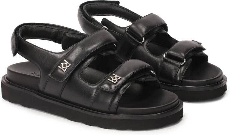 Kazar Zwarte platte sandalen met klittenbandsluiting Black Dames