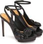 Kazar Zwarte sandalen met leren bloemen Black Dames - Thumbnail 2