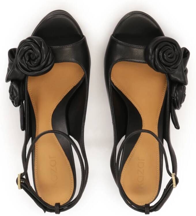 Kazar Zwarte sandalen met leren bloemen Black Dames