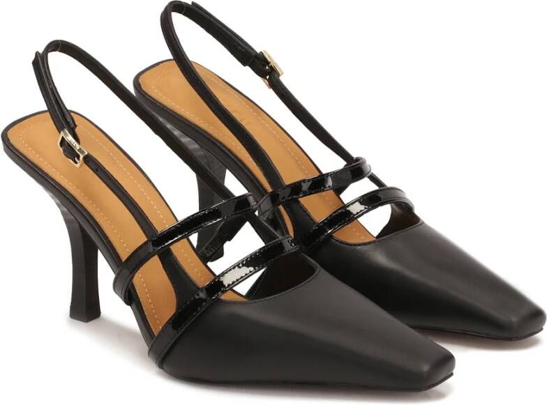 Kazar Zwarte slingback pumps met gelakte bandjes Black Dames