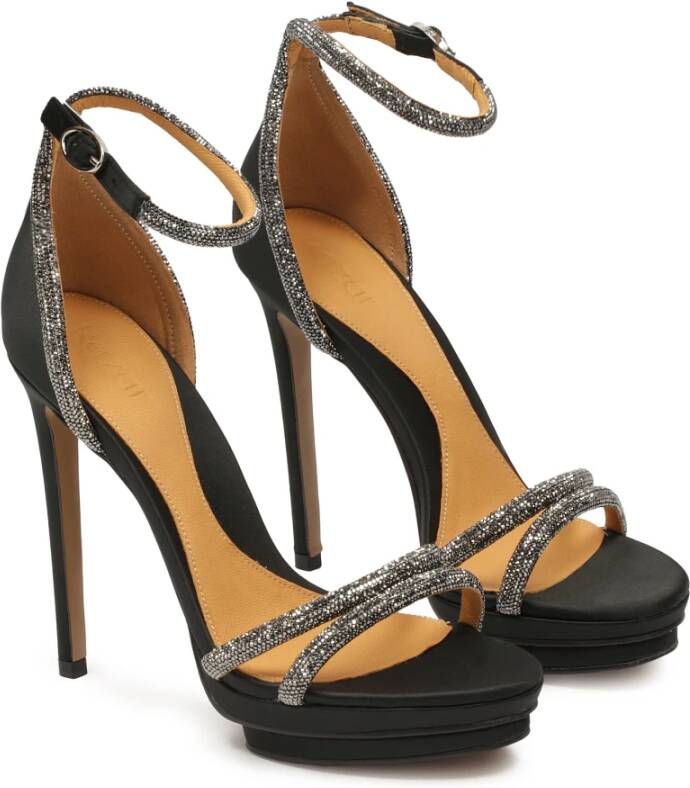 Kazar Zwarte stoffen sandalen versierd met kristallen Black Dames