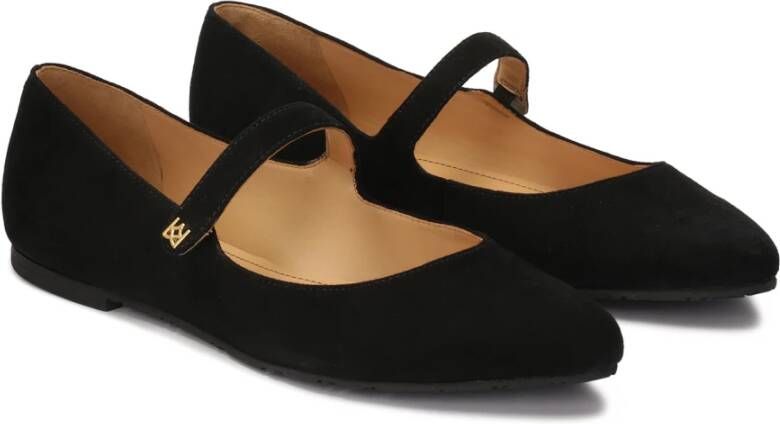 Kazar Zwarte suède ballerina's in Mary Jane-stijl Black Dames