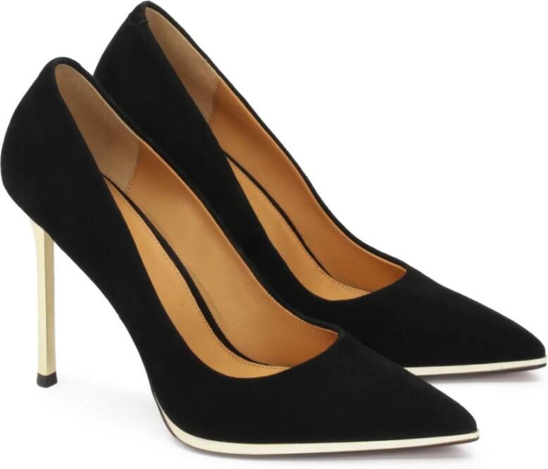 Kazar Zwarte suède pumps met gouden hak Black Dames