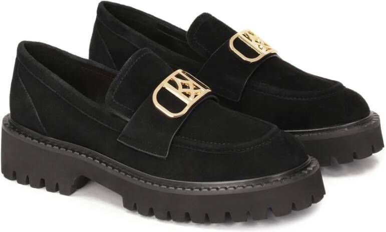 Kazar Zwarte suède schoenen met een groot monogram Black Dames