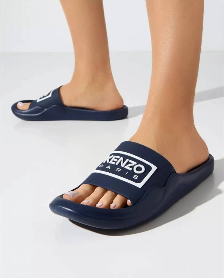 Kenzo Blauwe Logo Slippers Blue Heren