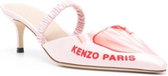 Kenzo Roze Satijnen Muiltjes met Logo Print Pink Dames