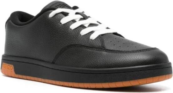 Kenzo Zwarte Korrelige Leren Sneakers Logo Patch Black Heren