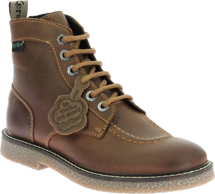 Kickers Legendarische Veterschoenen van Leer Brown Dames