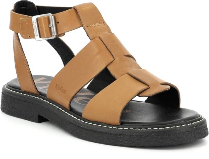 Kickers Lila Leren Sandalen Brown Dames